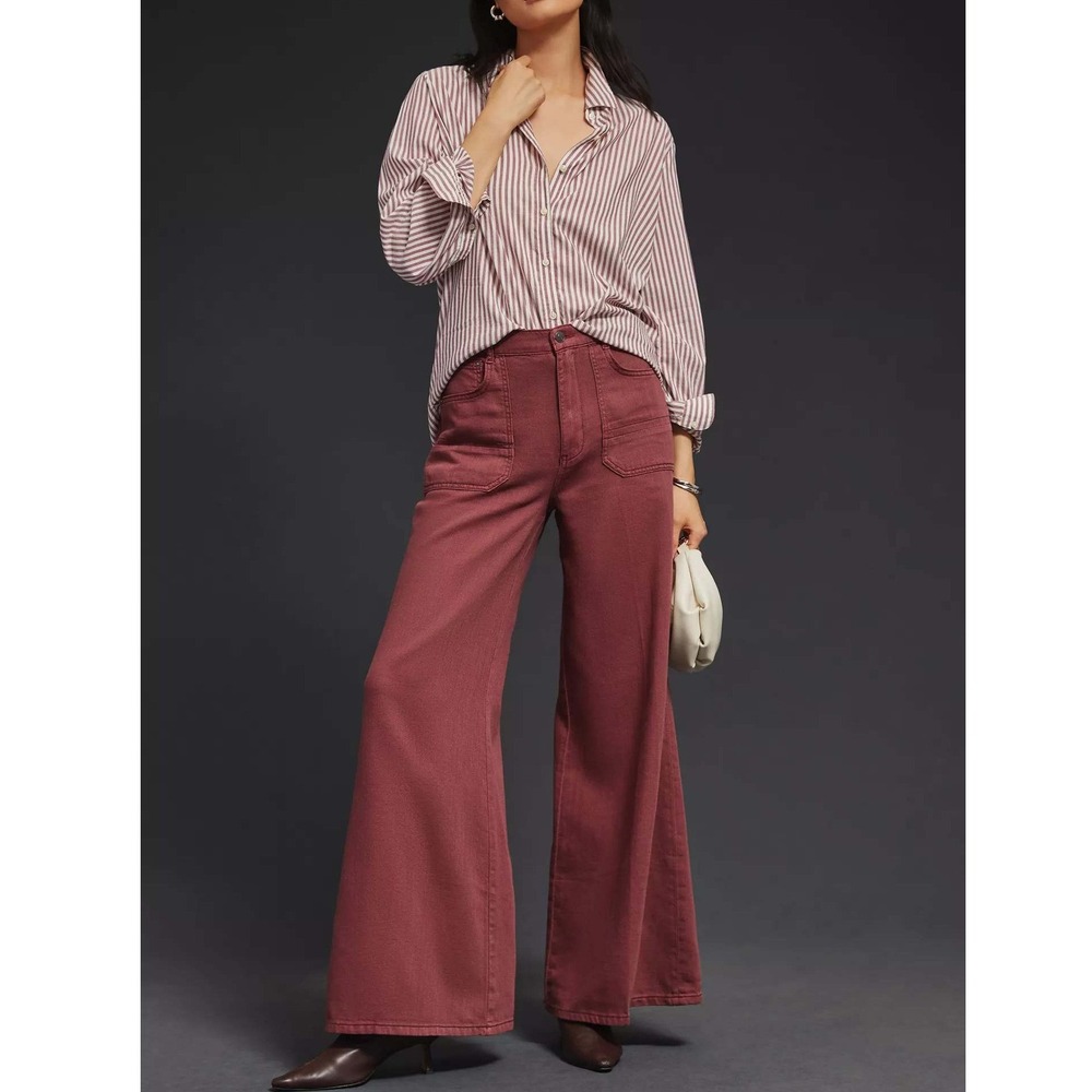 Pilcro Anthropologie The Jane Wide Leg High Rise Jeans 26 Rosewood Flare Pants